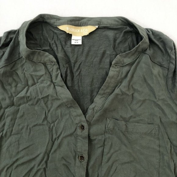 Roebuck & Co. Blouse Women's M Green Long Sleeve V Neck Top Reg Fit Size M - Picture 5 of 14